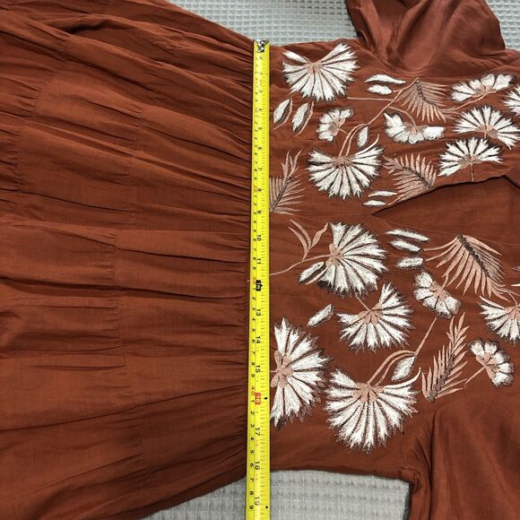 Anthropologie Samant Chauhan Dress M Embroidered Tiered Mini Babydoll Spice Boho - Picture 14 of 15